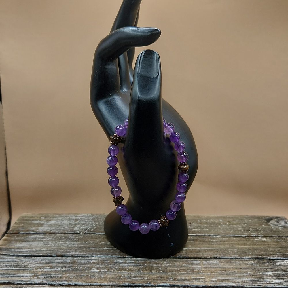 Amethyst, Bronzite and Copper Beaded Bracelet - Picture 4 of 4